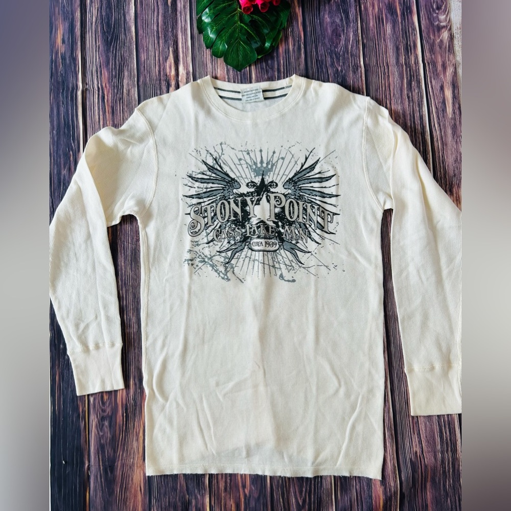 J.America Men’s Ivory Stony Point Crew Neck Long Sleeve Thermal Waffle Knit Top